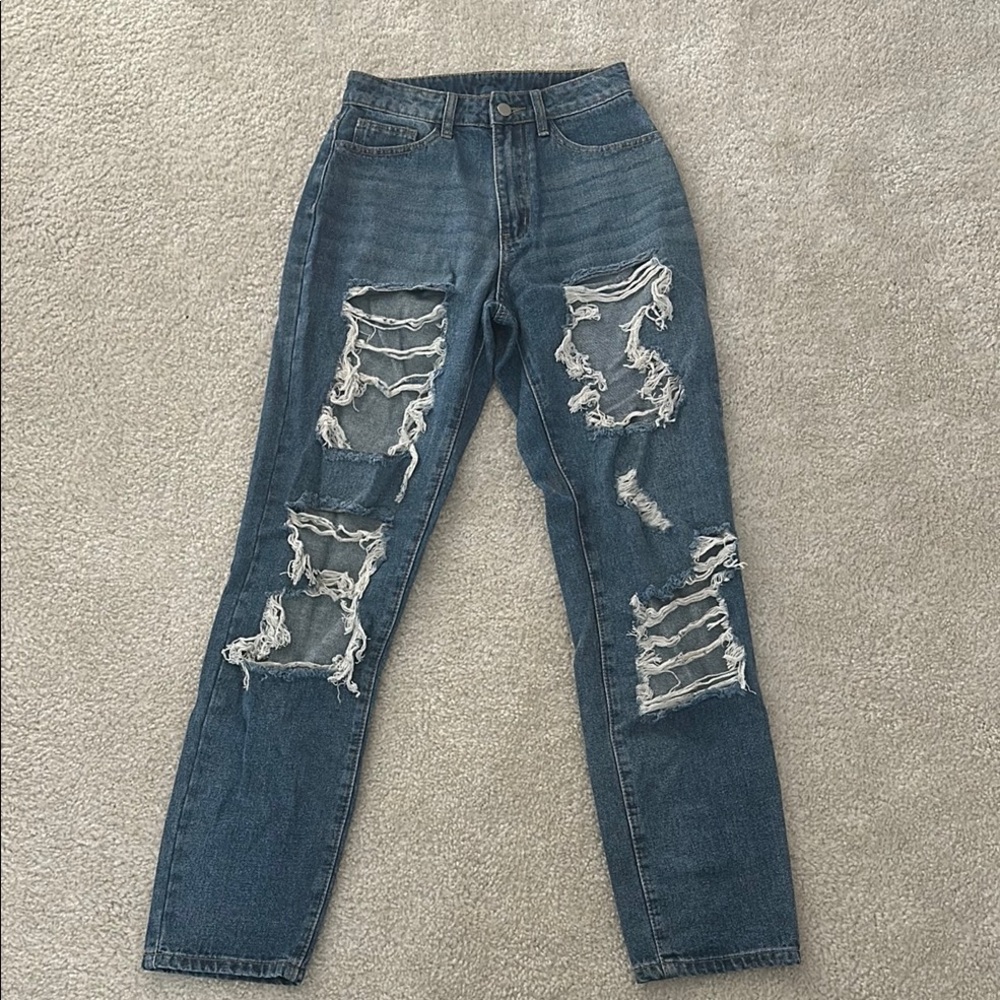 Women's Distressed Blue Jeans